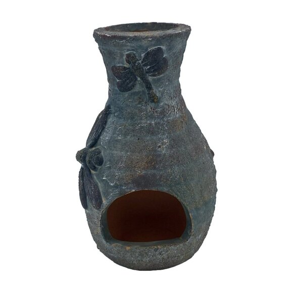 Dragonfly Tabletop Mini Chiminea Handmade Hand Painted Ceramic Tealight Holder - Picture 2 of 13